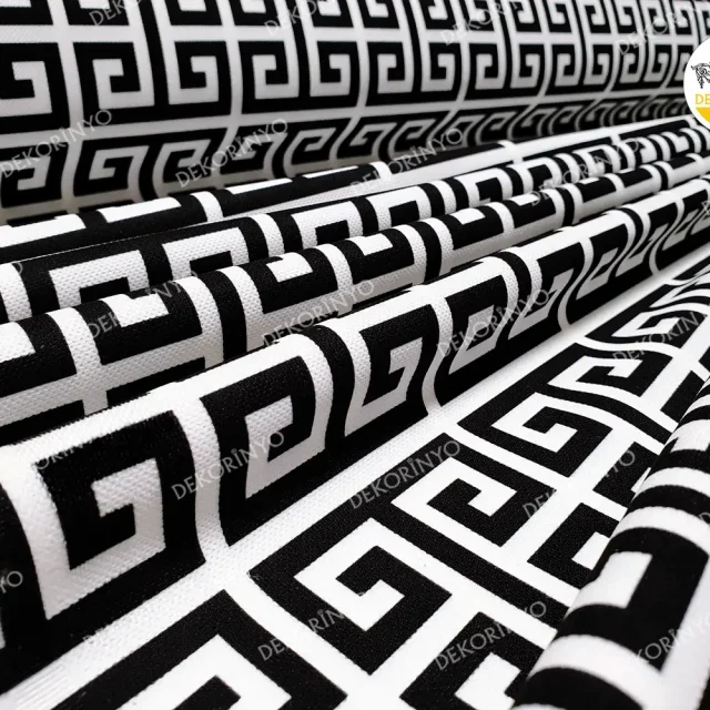 Siyah Yunan Anahtarı Kumaş