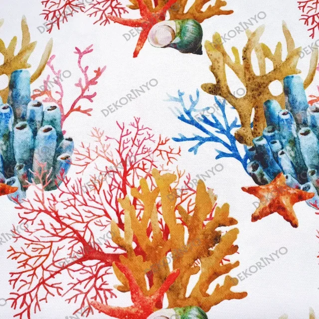 Beyaz Zemin Mercan Desenli Kumaş