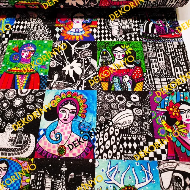 Frida Kahlo Patchwork Kumaş