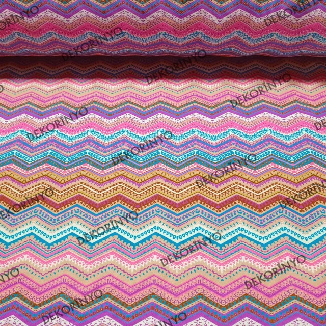 Etnik Renkli Zigzag Kumaş