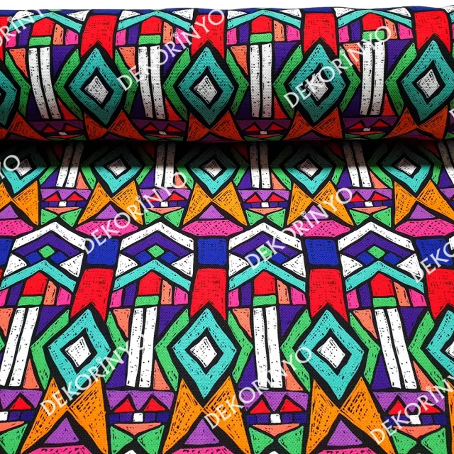 Etnik Renkli Tribal Motifli Kumaş