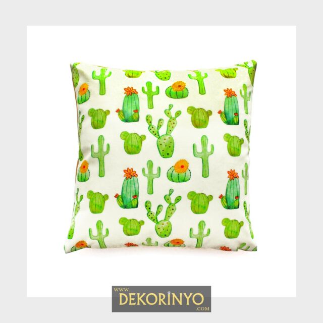 Yeşil Kaktüsler Desenli Kırlent