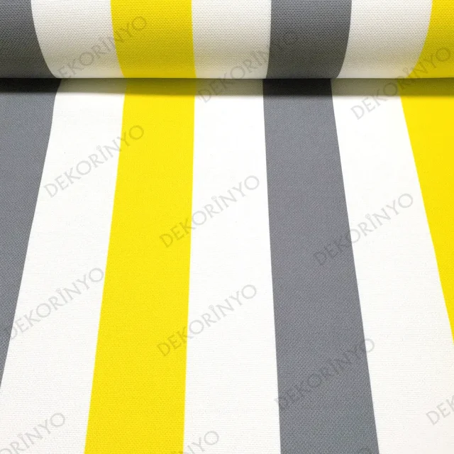 Sarı Gri Beyaz Çizgili Kumaş