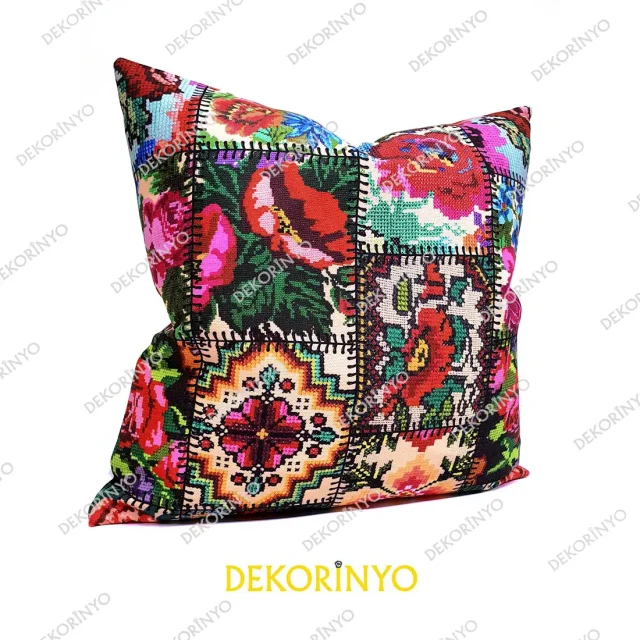 Kanaviçe Patchwork Desenli Kırlent