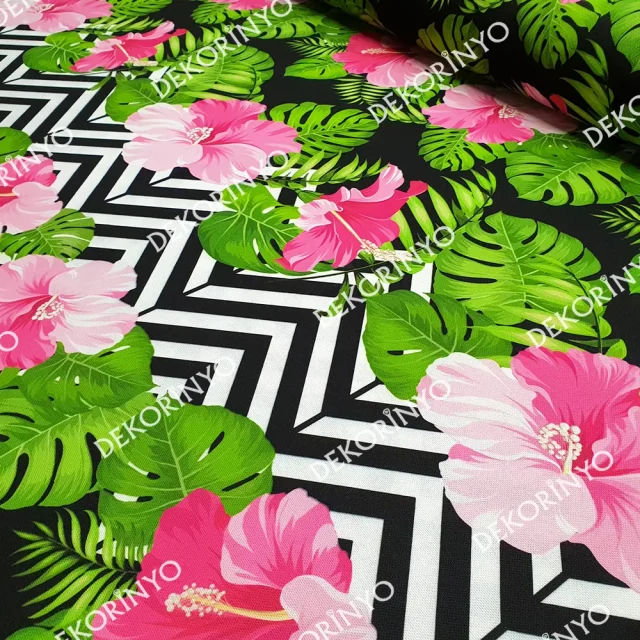 Zigzag Pembe Çiçekler Kumaş