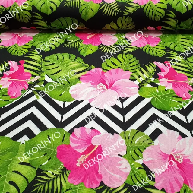 Zigzag Pembe Çiçekler Kumaş