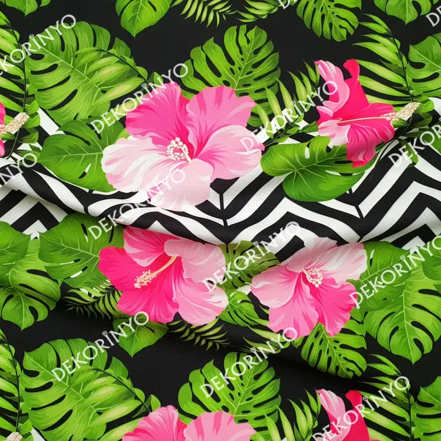 Zigzag Pembe Çiçekler Kumaş
