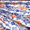 Mavi Turuncu Suluboya Balıklar Desenli Kumaş