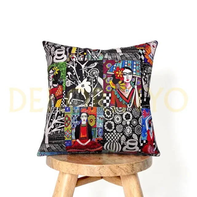 Frida Kahlo Patchwork Desenli Kırlent