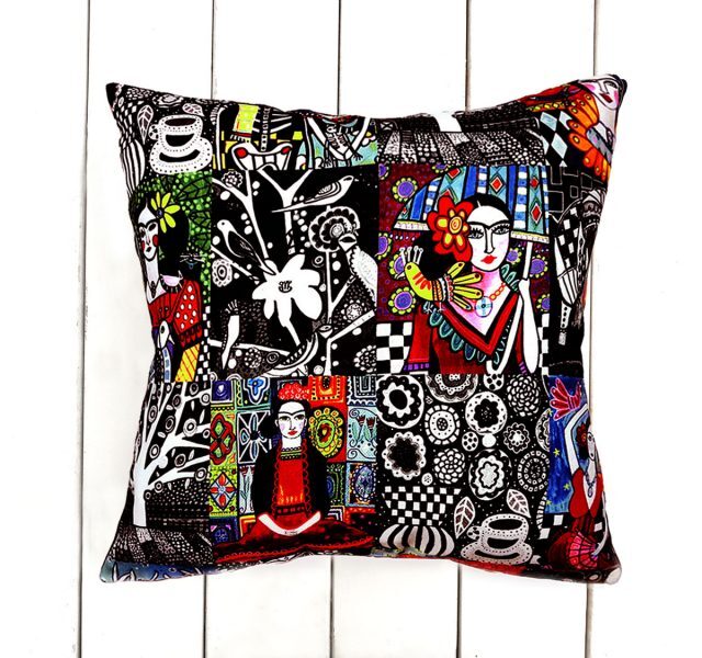 Frida Kahlo Patchwork Desenli Kırlent