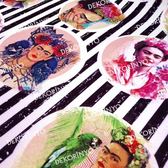 Çizgili Frida Pencereleri Kumaş