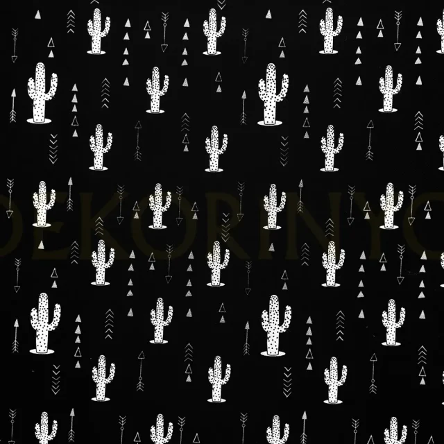 Siyah Zeminli Kaktüsler Kumaş