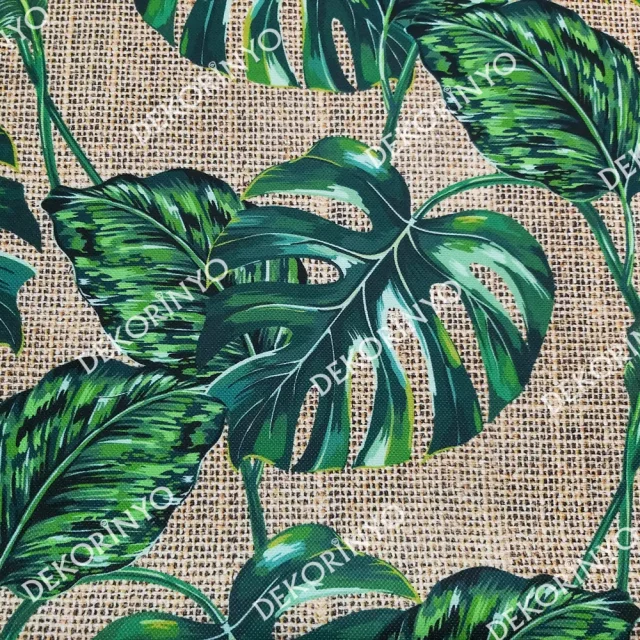 Çuval Zeminli Yaprak Desenli Kumaş