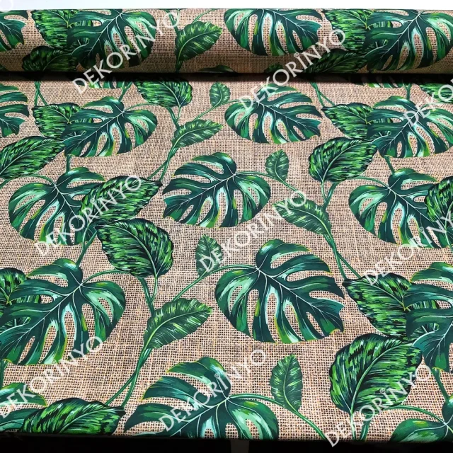 Çuval Zeminli Yaprak Desenli Kumaş