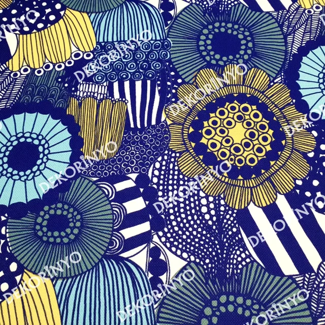 Lacivert Afrika Çiçekleri Desenli Kumaş