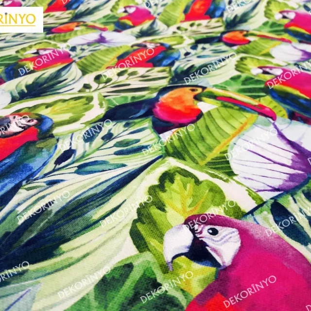 Papağan ve Tukan Kuşu Desenli Kumaş