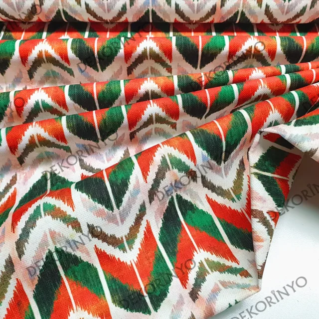 Turuncu Haki ikat Desenli Kumaş