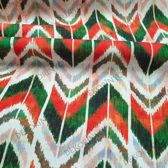 Turuncu Haki ikat Desenli Kumaş