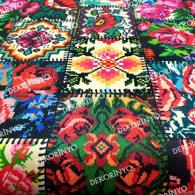 Kanaviçe Patchwork Desenli Kumaş