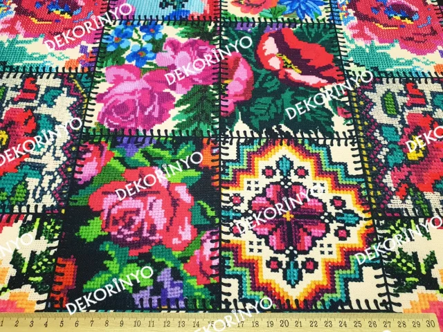 Kanaviçe Patchwork Desenli Kumaş