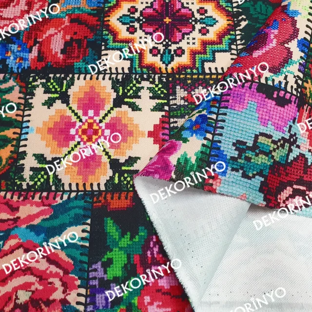 Kanaviçe Patchwork Desenli Kumaş