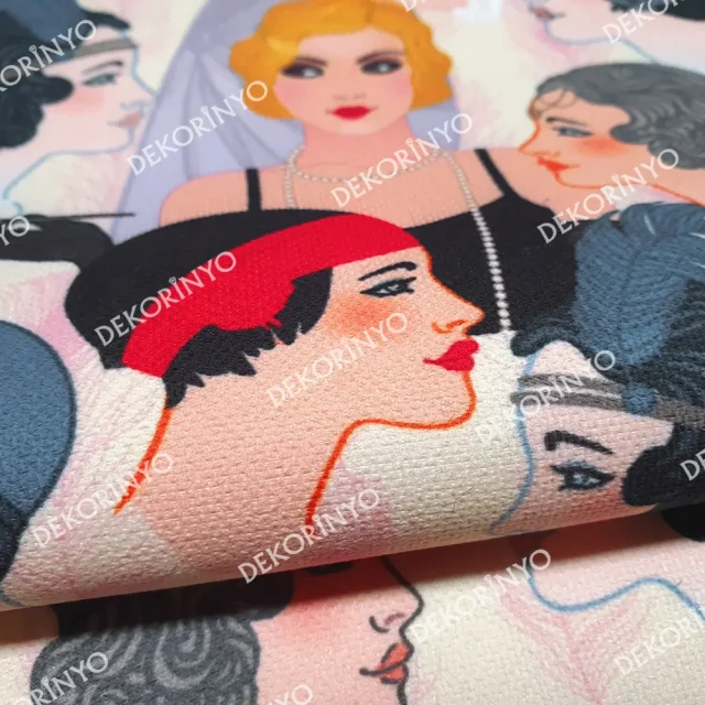 Vintage Kadınlar Desenli Kumaş