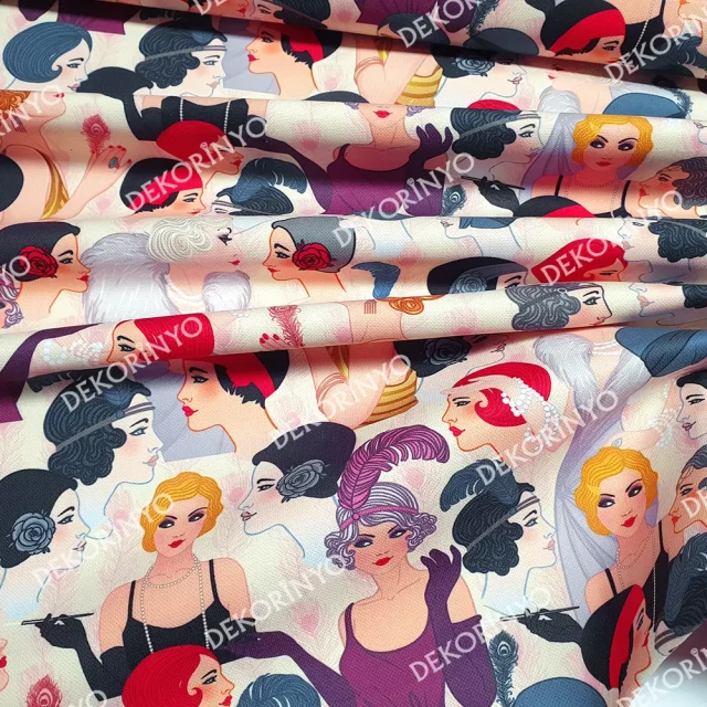 Vintage Kadınlar Desenli Kumaş