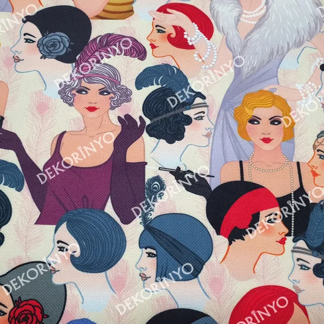 Vintage Kadınlar Desenli Kumaş