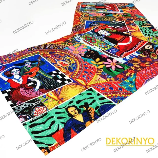 Frida Kahlo Desenli Dekoratif Runner