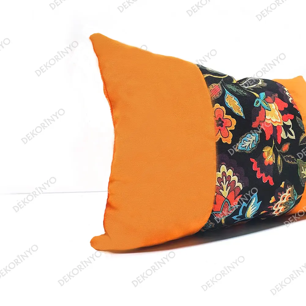 Nakış Efektli Çiçek Desenli Dikdörtgen Kırlent