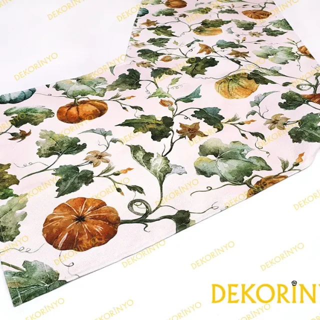 Bal Kabağı Desenli Dekoratif Runner