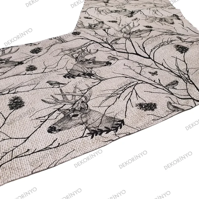 Geyik Desenli Dekoratif Runner
