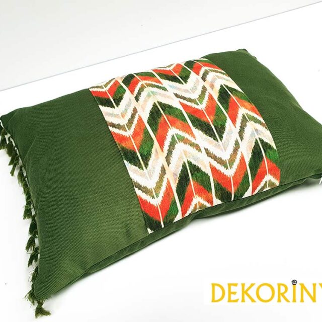 Haki Turuncu Etnik Zigzag Desenli Kırlent