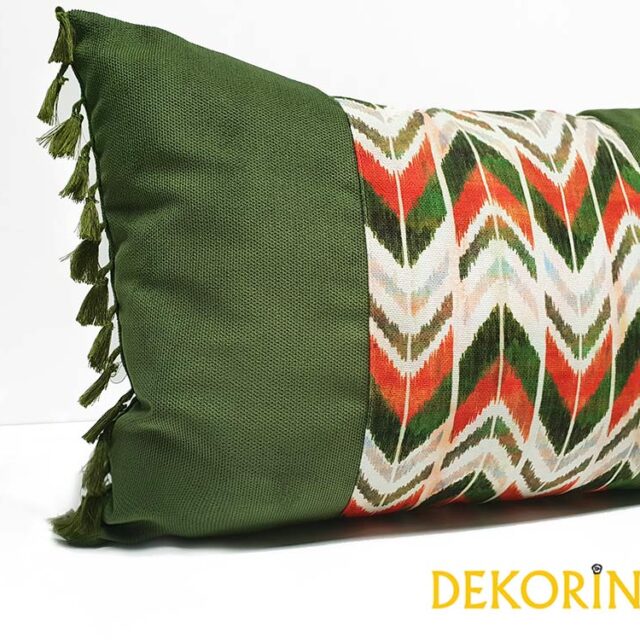 Haki Turuncu Etnik Zigzag Desenli Kırlent