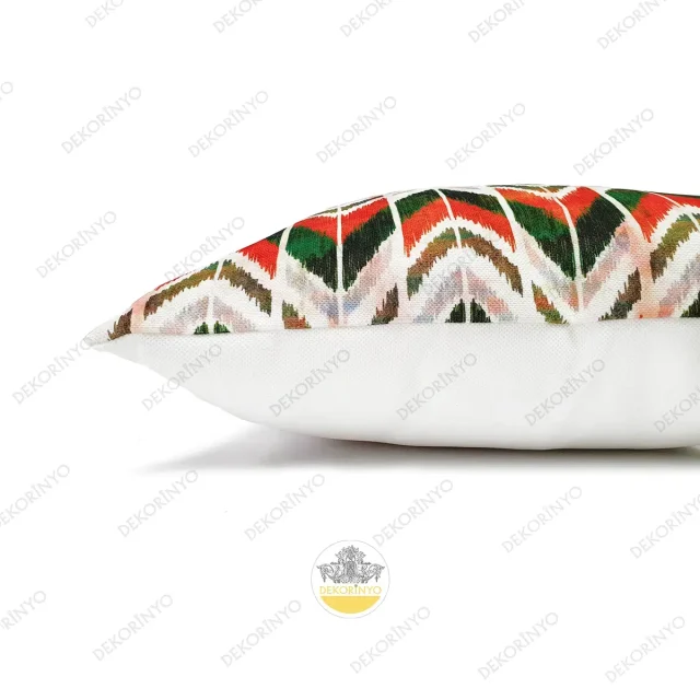 Turuncu Haki ikat Desenli Dekoratif Kırlent