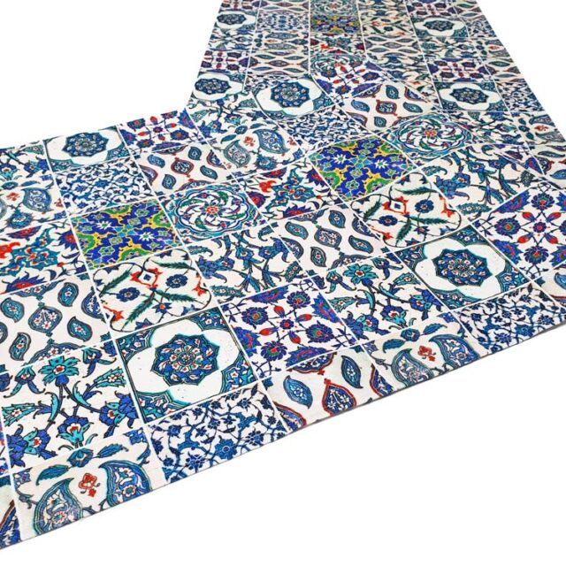 Mavi Kare Seramik Desenli Runner