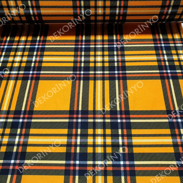 Açık Turuncu Ekose Desenli Döşemelik Kumaş