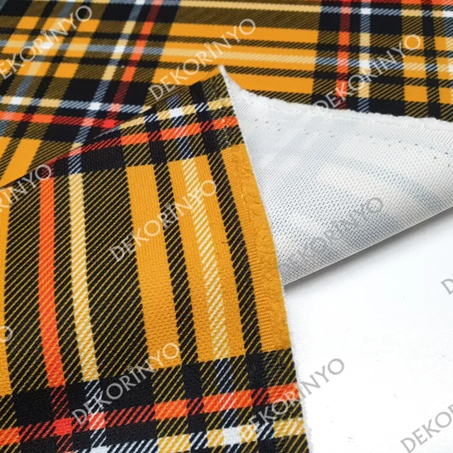 Açık Turuncu Ekose Desenli Döşemelik Kumaş