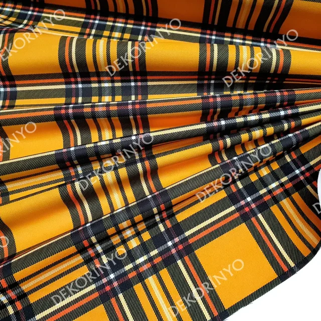 Açık Turuncu Ekose Desenli Döşemelik Kumaş