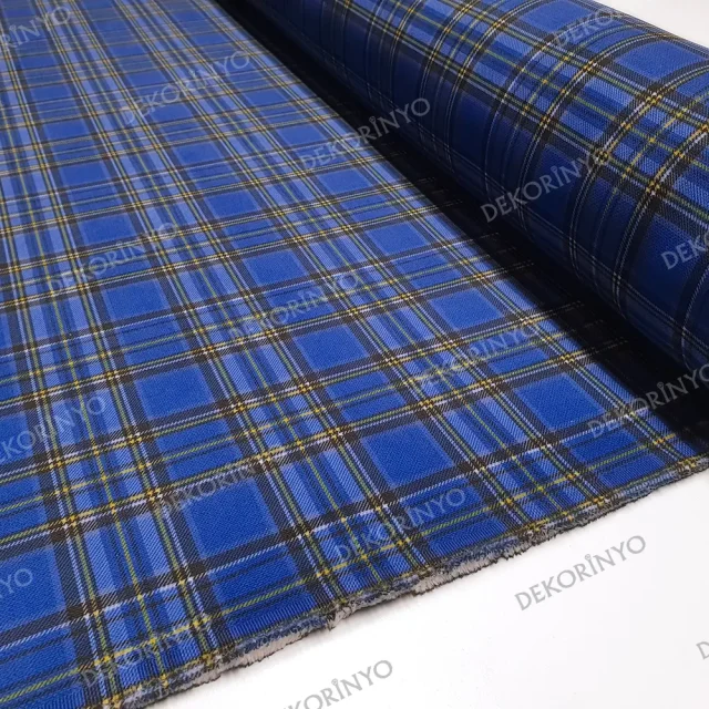 Mavi Ekose Desenli Döşemelik Kumaş