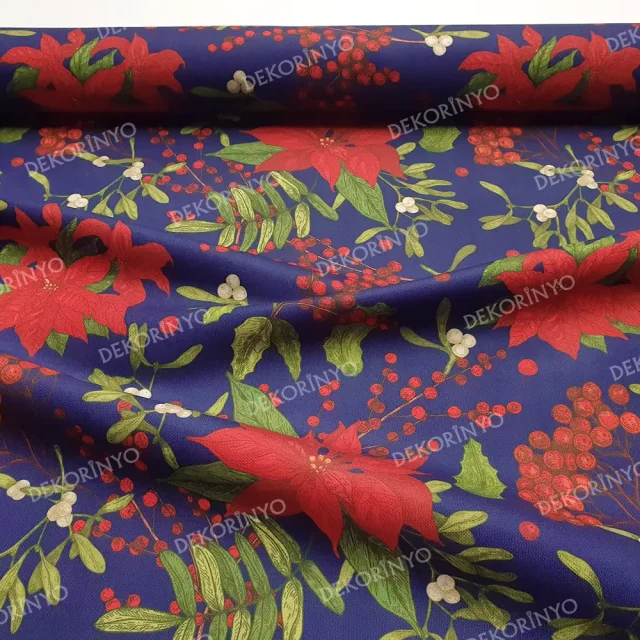 Yılbaşı Çiçekleri Desenli Döşemelik Kumaş