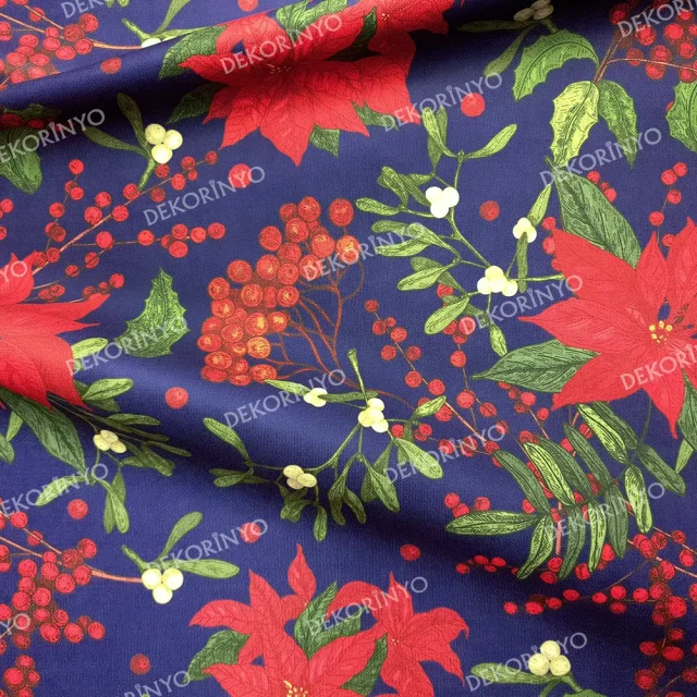 Yılbaşı Çiçekleri Desenli Döşemelik Kumaş