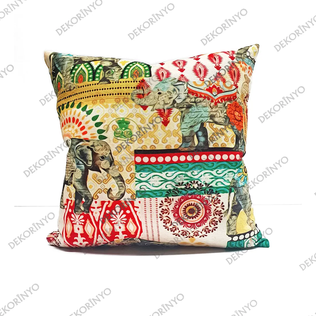 Etnik Fil Desenli Dekoratif Kırlent