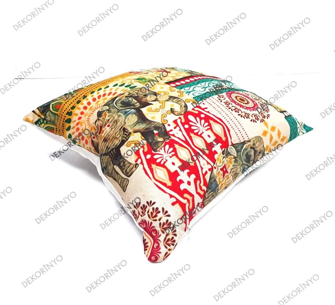 Etnik Fil Desenli Dekoratif Kırlent