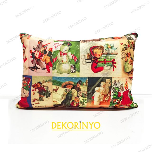 Yılbaşı Kartpostalları Desenli Dekoratif Kırlent