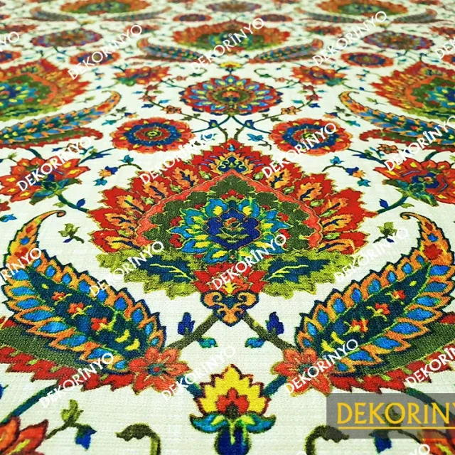 Çiçekli Etnik Desenli Döşemelik Kumaş