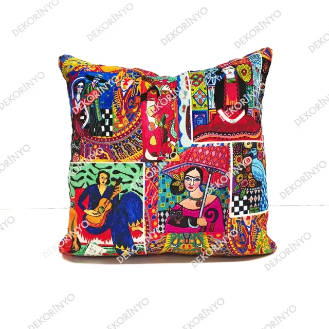 Frida Kahlo Desenli Pano Kırlent