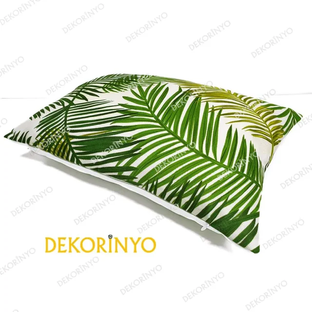 Retro Palmiyeler Desenli Dikdörtgen Kırlent