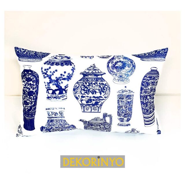 Vazo Desenli Dikdörtgen Yastık