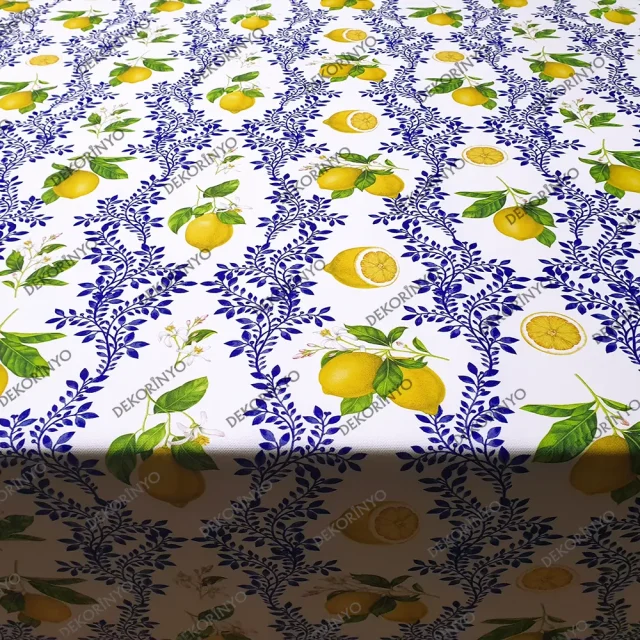 Limon Çiçeği Desenli Döşemelik Kumaş
